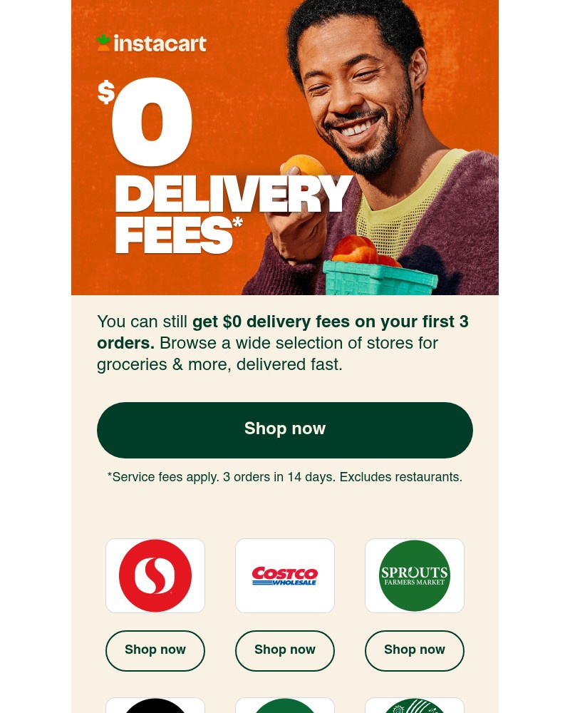 Screenshot of email sent to a Instacart Registered user