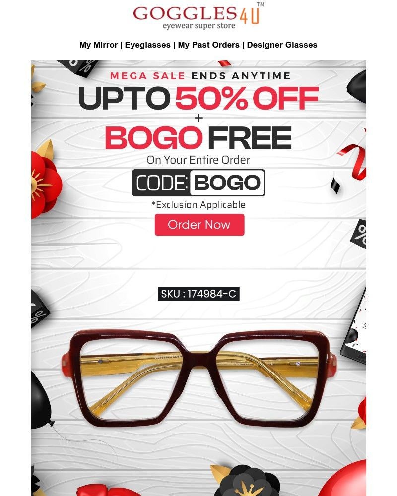 Screenshot of email sent to a Goggles4u Newsletter subscriber