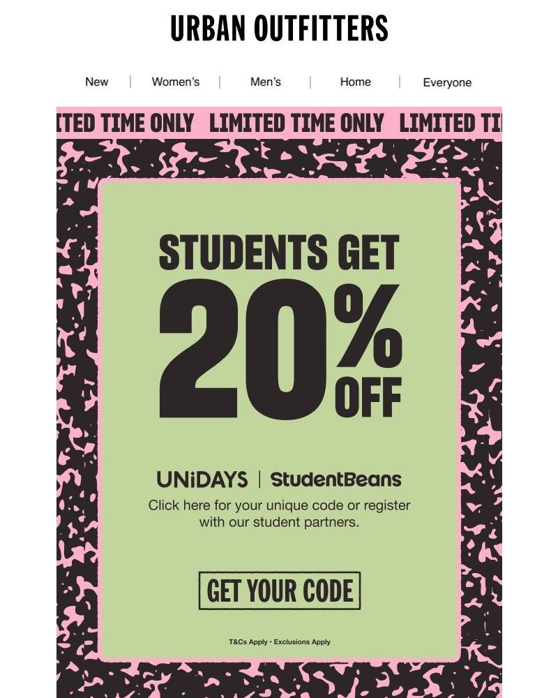 Screenshot of email sent to a Urban Outfitters Newsletter subscriber