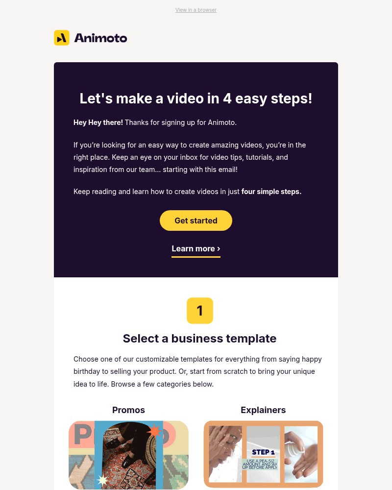 Screenshot of email sent to a Animoto Registered user