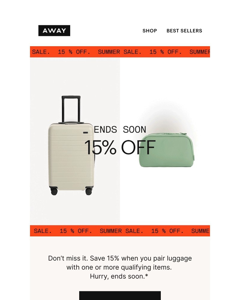 Screenshot of email sent to a Away Newsletter subscriber