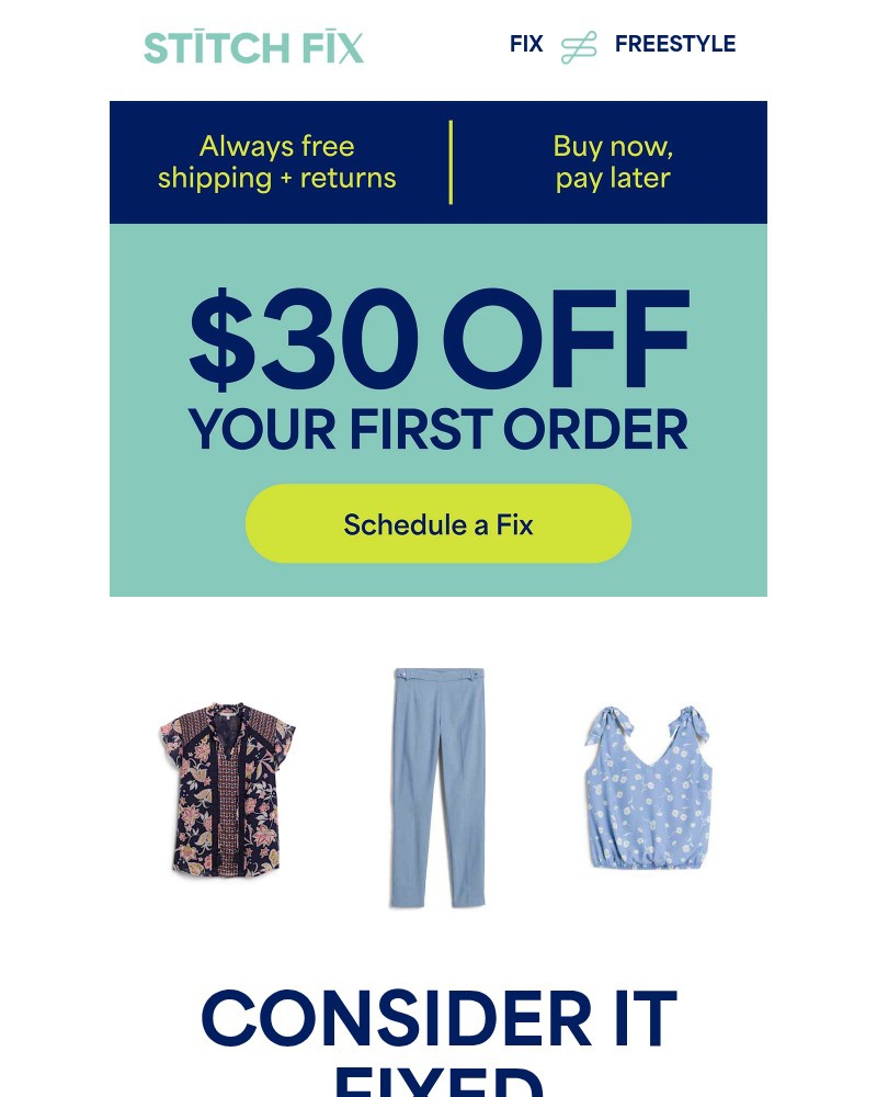 Screenshot of email sent to a Stitch Fix Cart abandoner