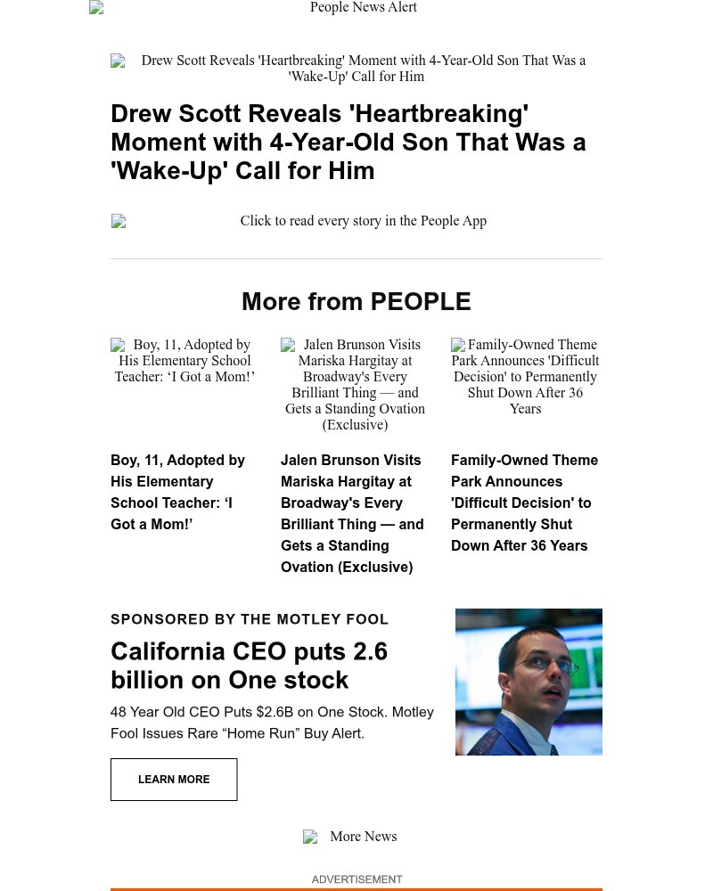 Screenshot of email sent to a People Newsletter subscriber