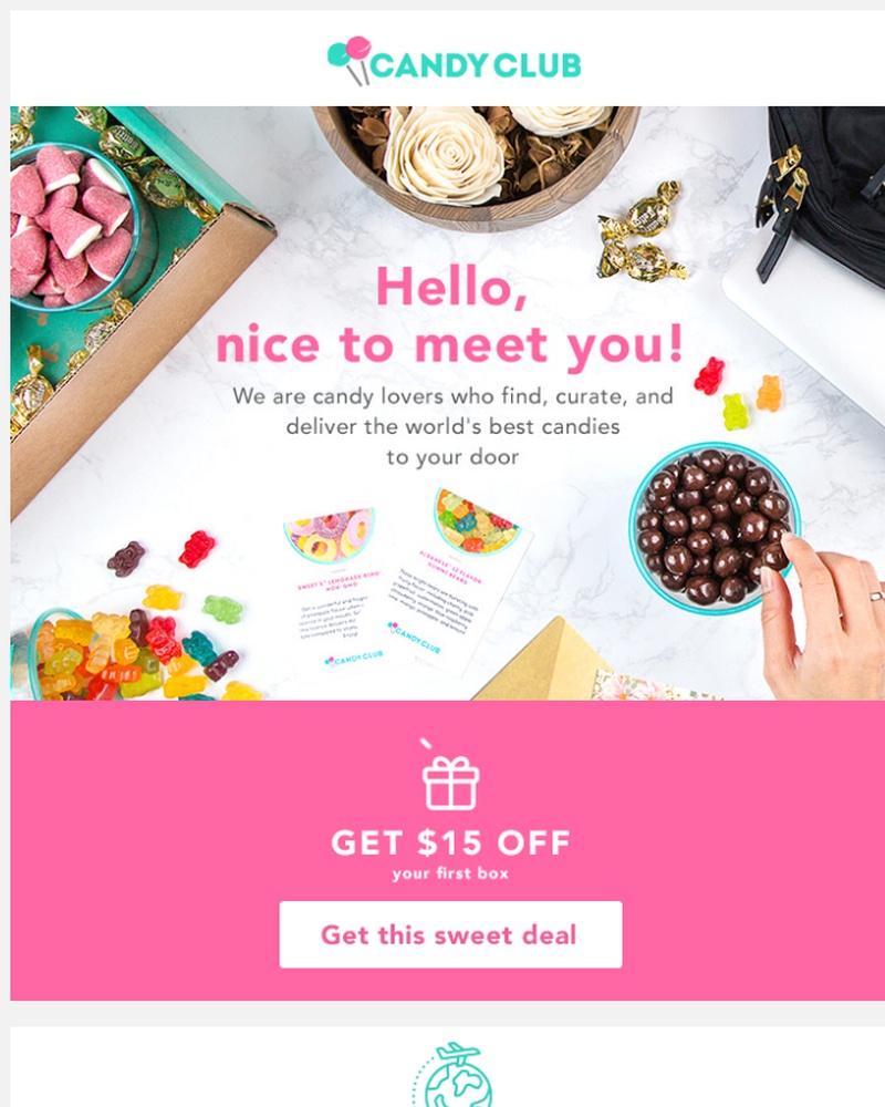 Screenshot of email sent to a Candy Club Newsletter subscriber