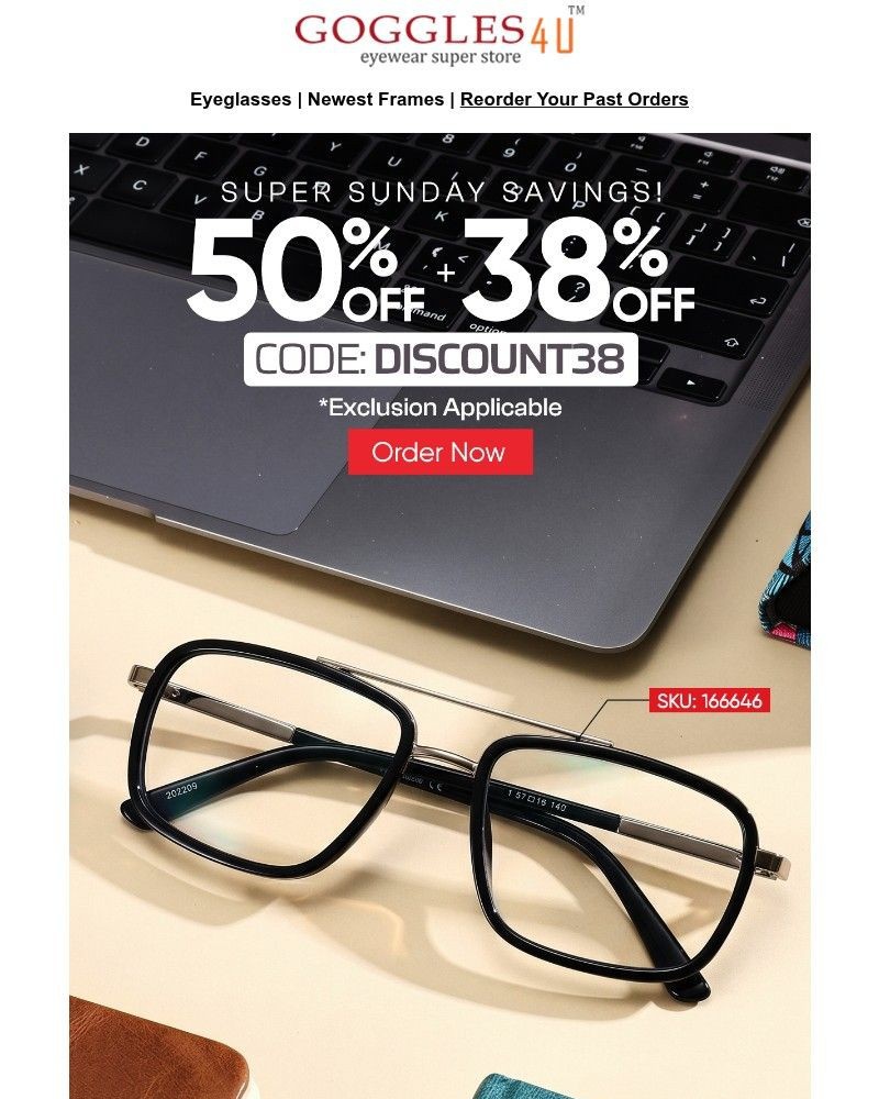 Screenshot of email sent to a Goggles4u Newsletter subscriber