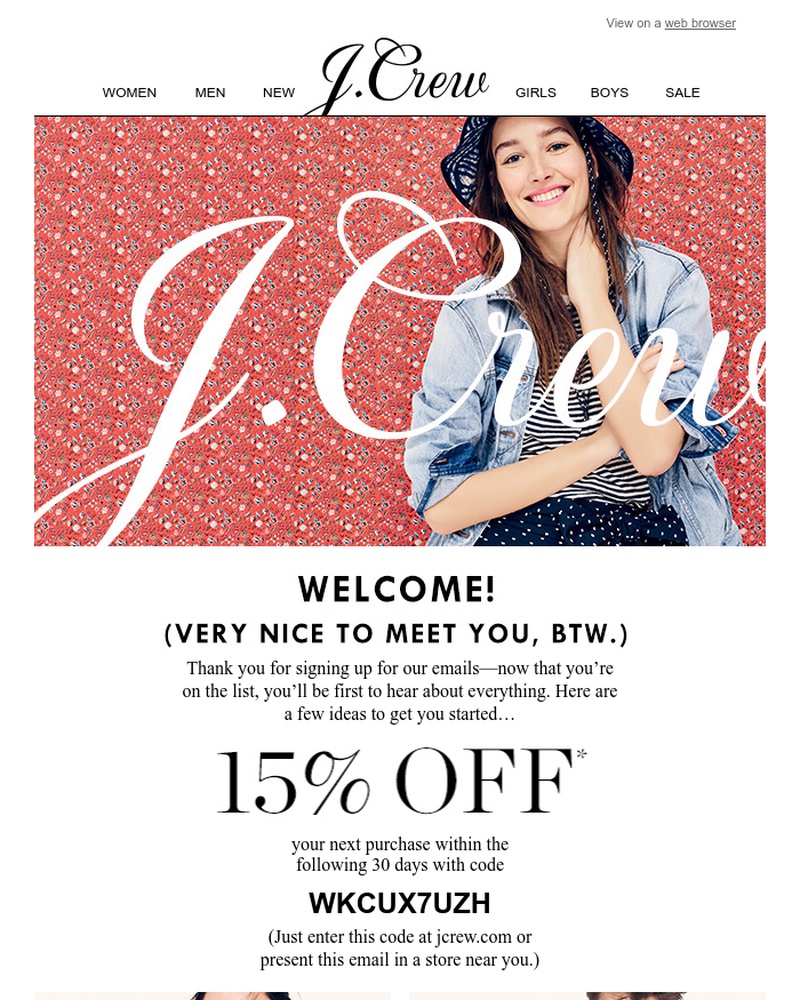 Screenshot of email sent to a J.Crew Newsletter subscriber