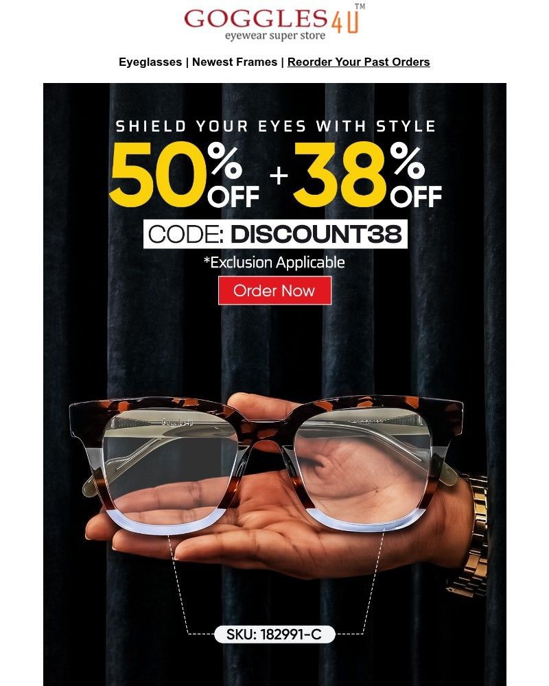 Screenshot of email sent to a Goggles4u Newsletter subscriber