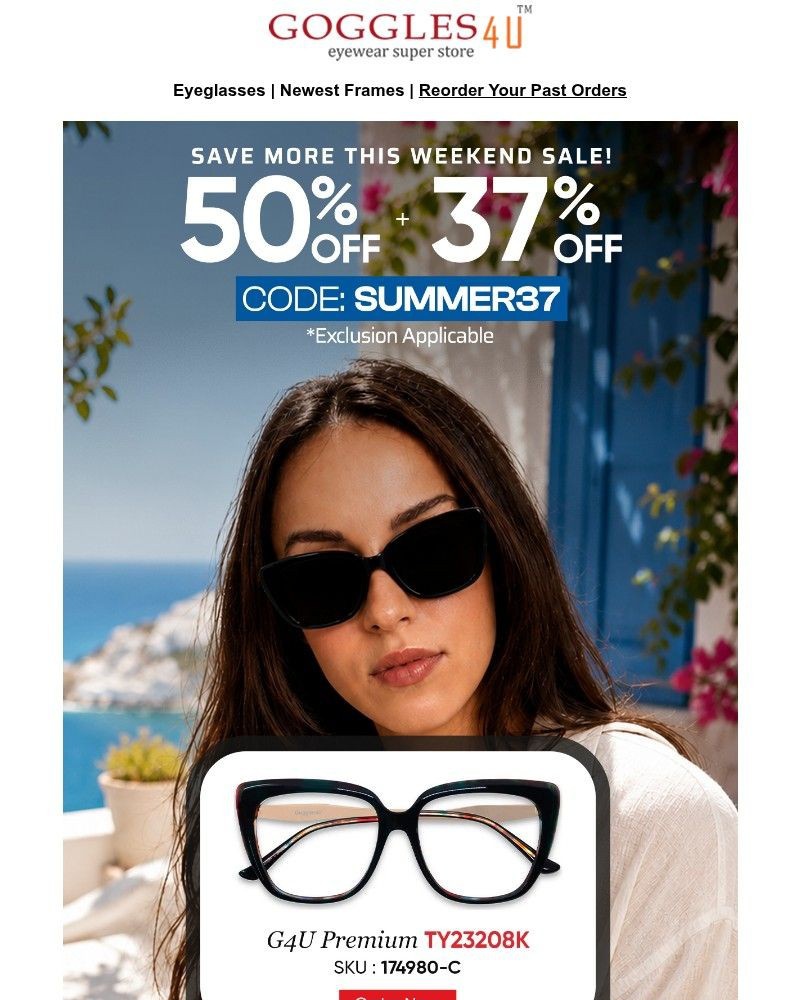 Screenshot of email sent to a Goggles4u Newsletter subscriber