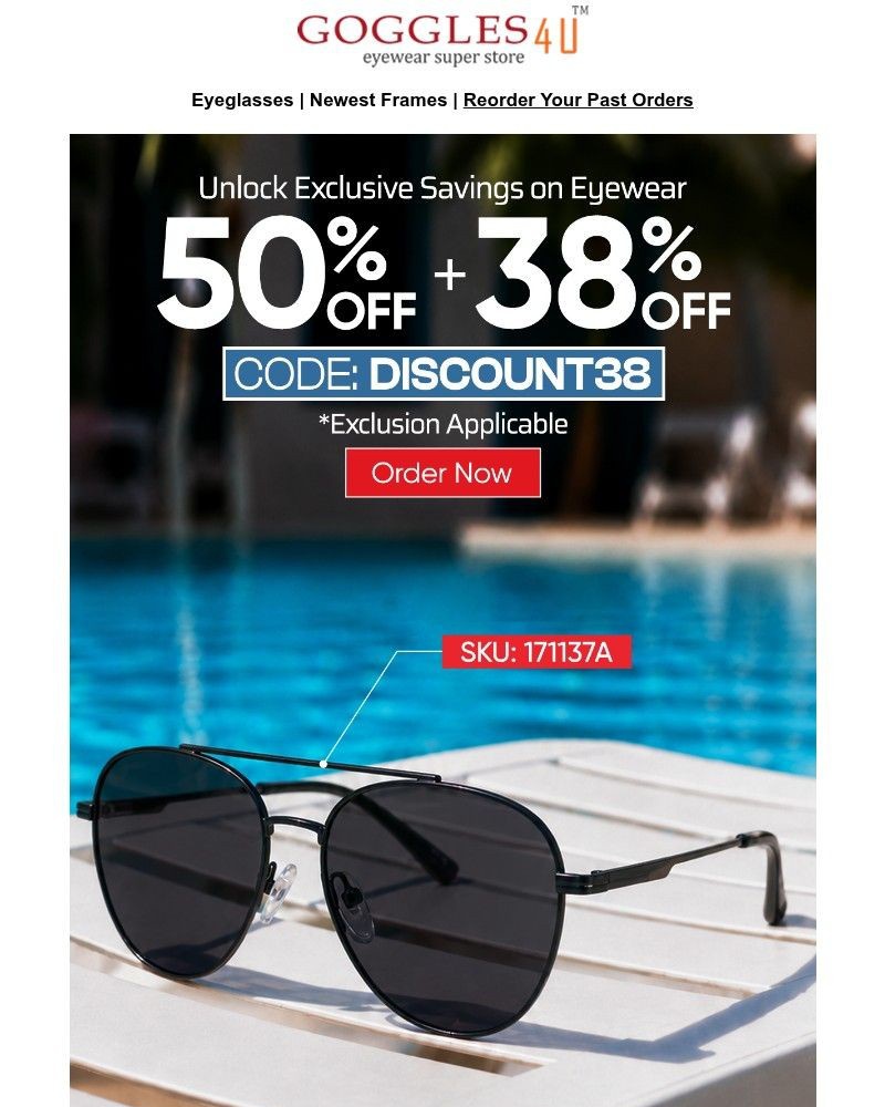 Screenshot of email sent to a Goggles4u Newsletter subscriber