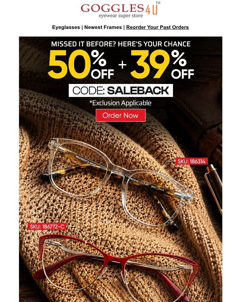 Screenshot of email sent to a Goggles4u Newsletter subscriber