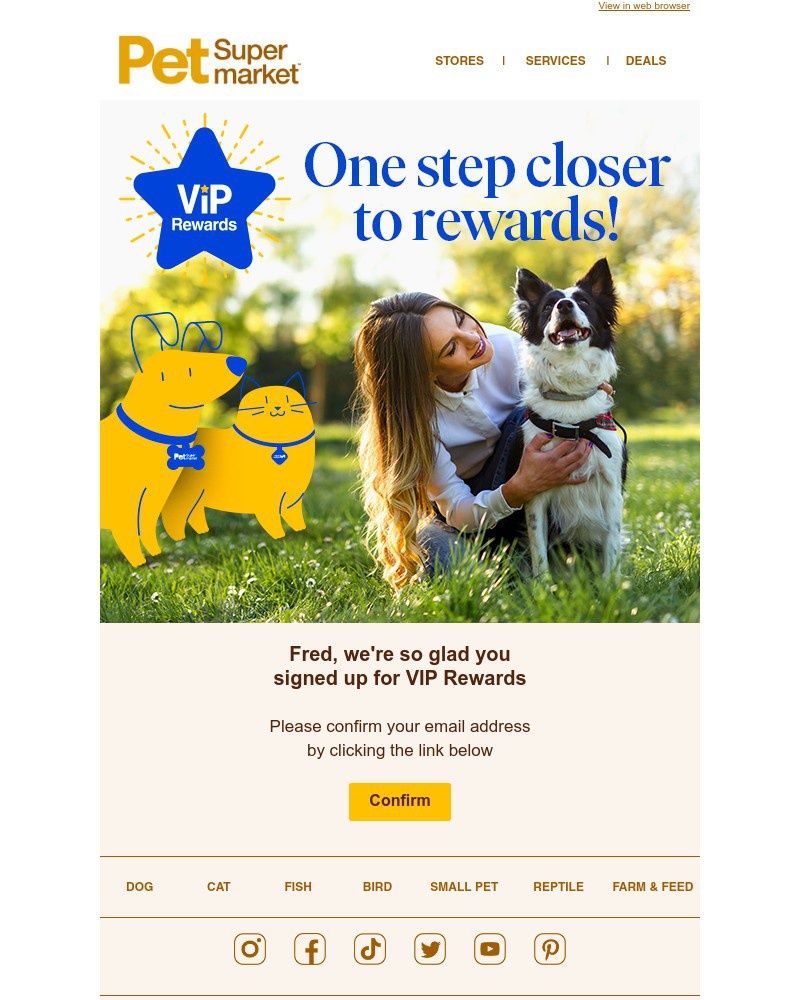 Screenshot of email sent to a Pet Supermarket Registered user