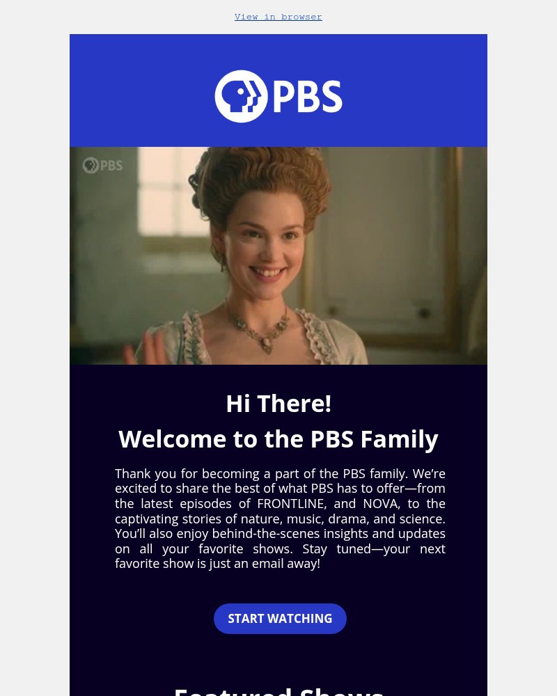 Screenshot of email sent to a PBS Newsletter subscriber