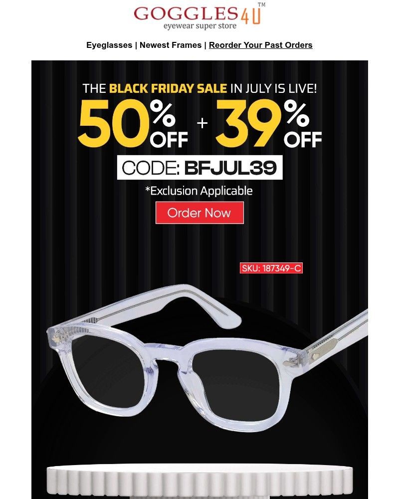 Screenshot of email sent to a Goggles4u Newsletter subscriber