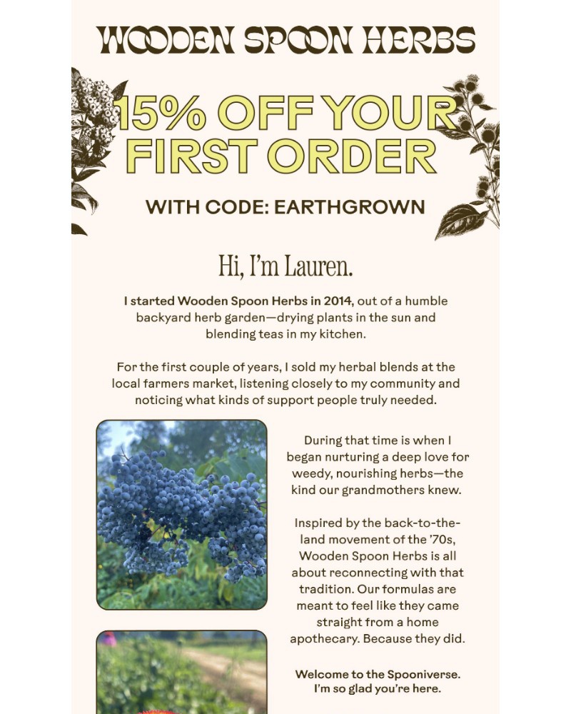 Screenshot of email sent to a Wooden Spoon Herbs Newsletter subscriber