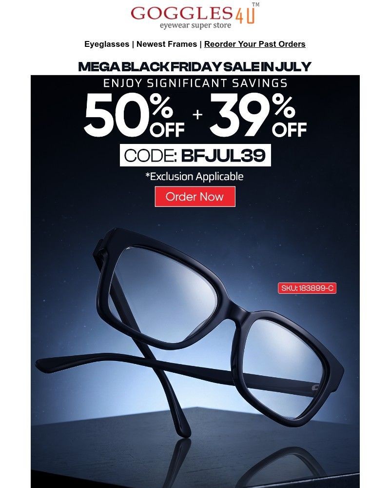 Screenshot of email sent to a Goggles4u Newsletter subscriber