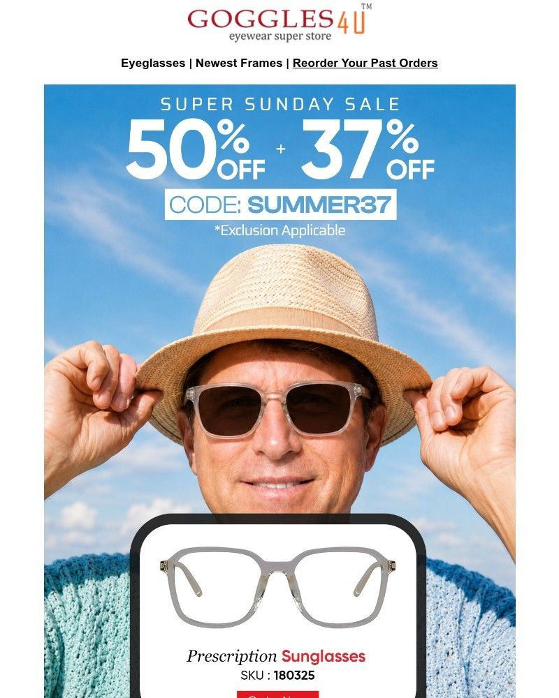 Screenshot of email sent to a Goggles4u Newsletter subscriber
