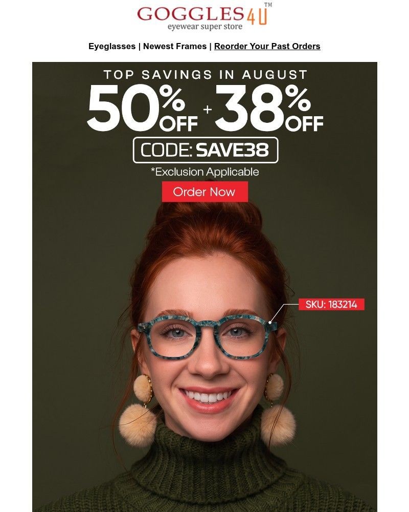 Screenshot of email sent to a Goggles4u Newsletter subscriber