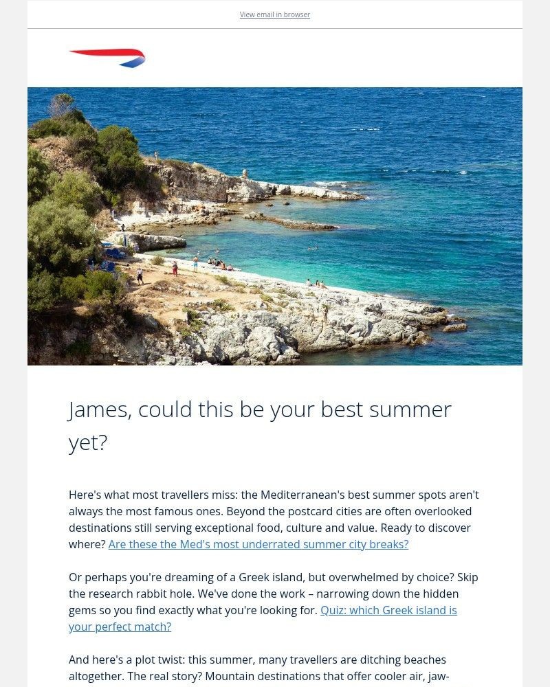 Screenshot of email sent to a British Airways Registered user