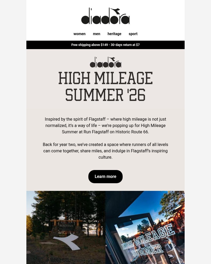 Screenshot of email sent to a Diadora Newsletter subscriber