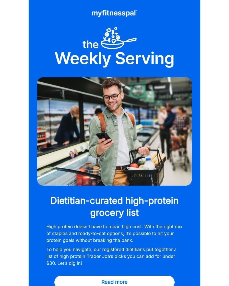 Screenshot of email sent to a MyFitnessPal Registered user
