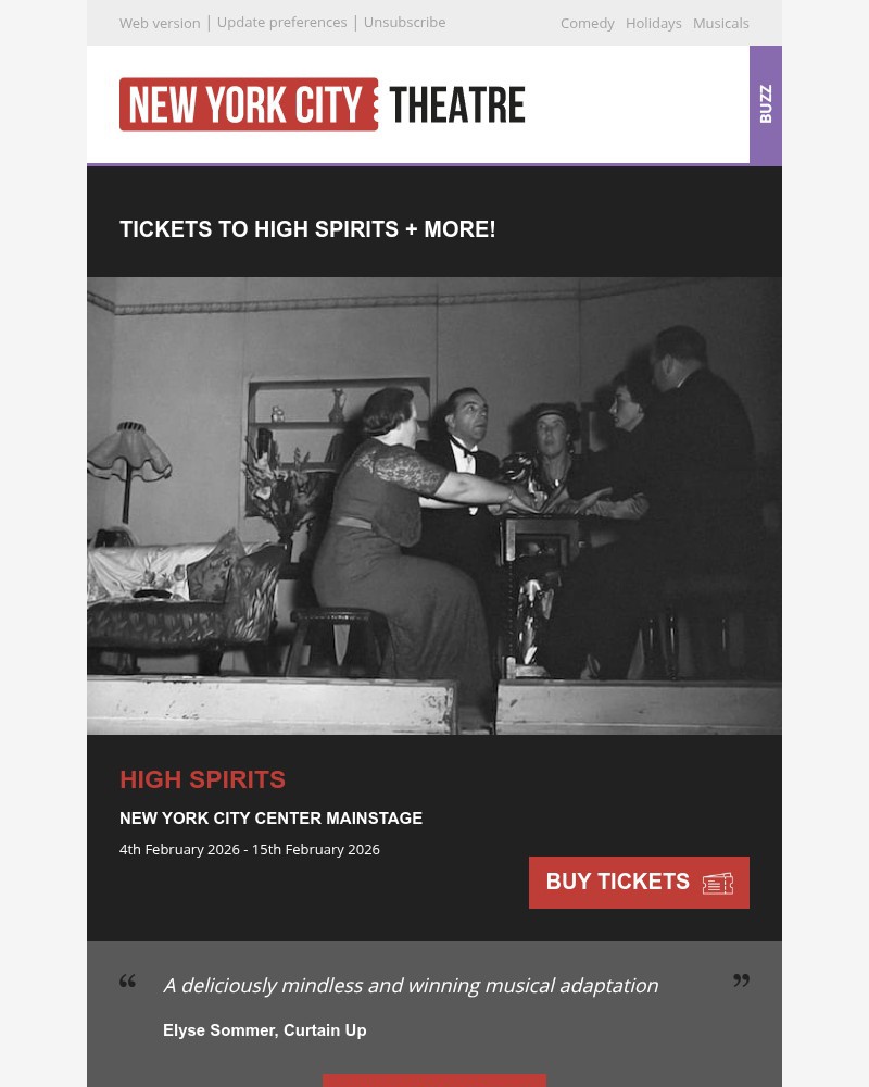 Screenshot of email sent to a New York City Theatre Newsletter subscriber