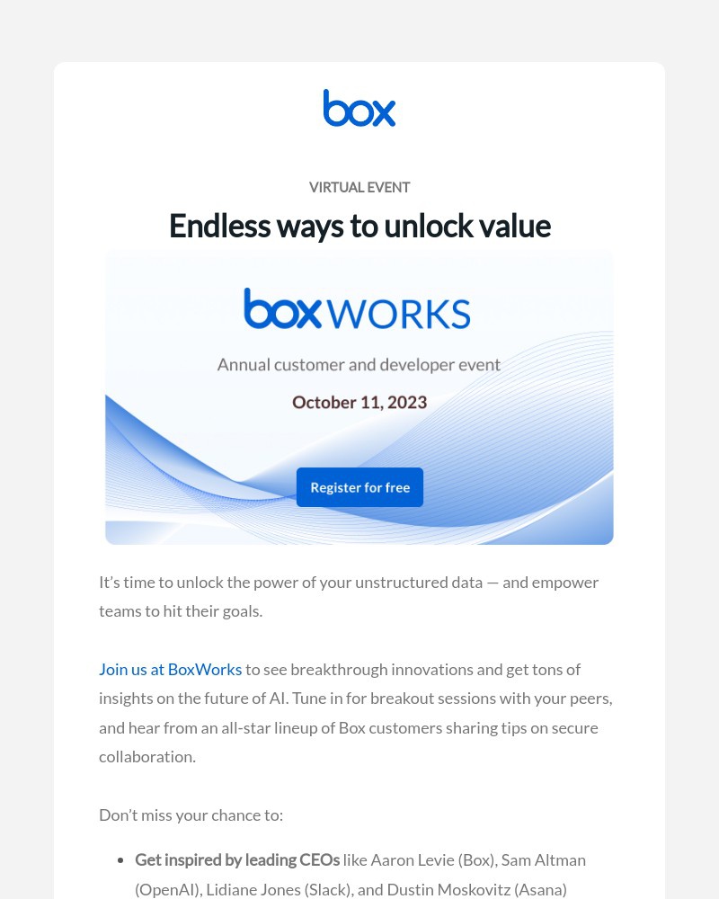 Screenshot of email with subject /media/emails/highlights-you-wont-want-to-miss-at-boxworks-74dab2-cropped-0c5185b6.jpg