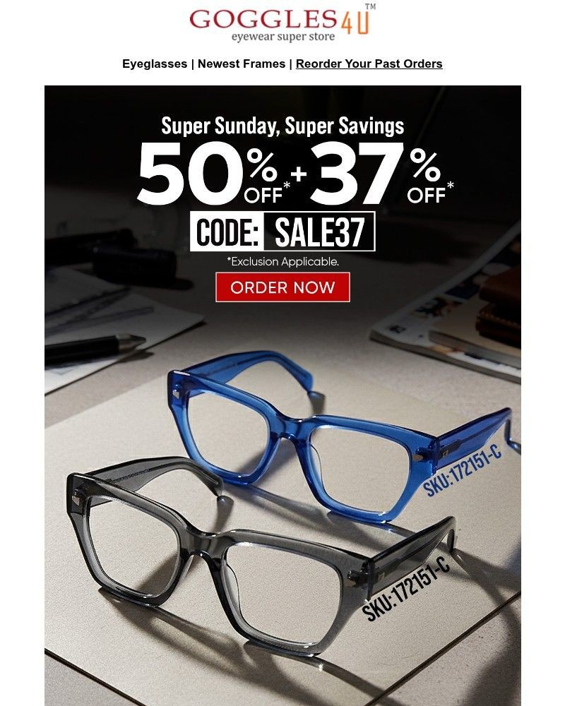 Screenshot of email sent to a Goggles4u Newsletter subscriber