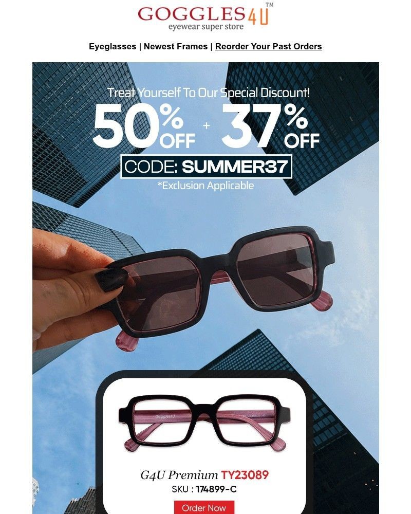 Screenshot of email sent to a Goggles4u Newsletter subscriber