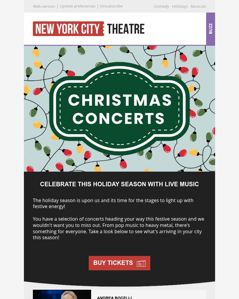 Screenshot of email sent to a New York City Theatre Newsletter subscriber