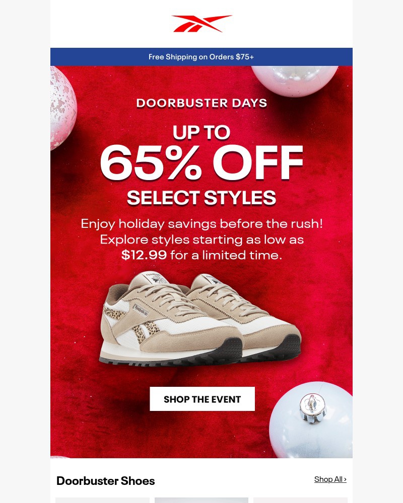 Screenshot of email sent to a Reebok Newsletter subscriber