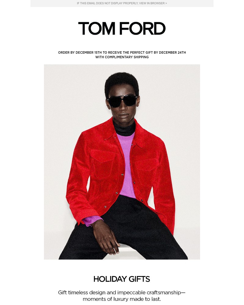 Screenshot of email sent to a Tom Ford Newsletter subscriber