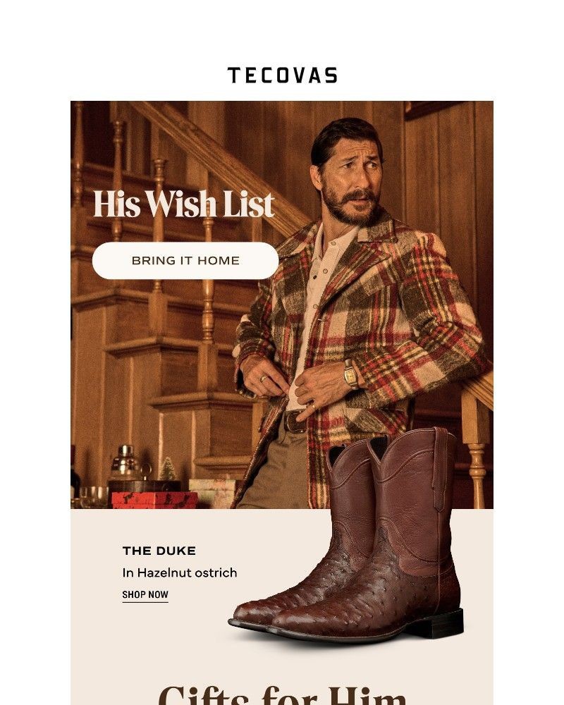 Screenshot of email sent to a Tecovas Newsletter subscriber