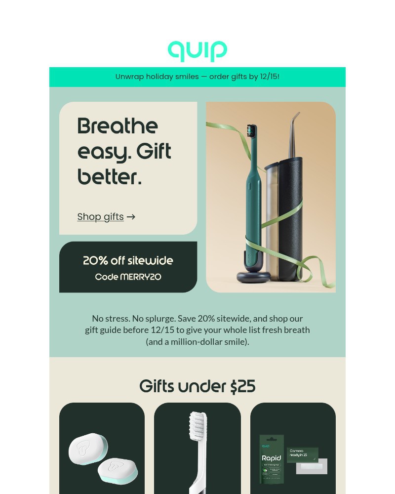 Screenshot of email sent to a Quip Newsletter subscriber