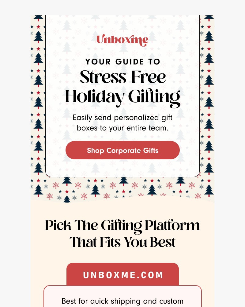 Screenshot of email sent to a Unboxme Newsletter subscriber