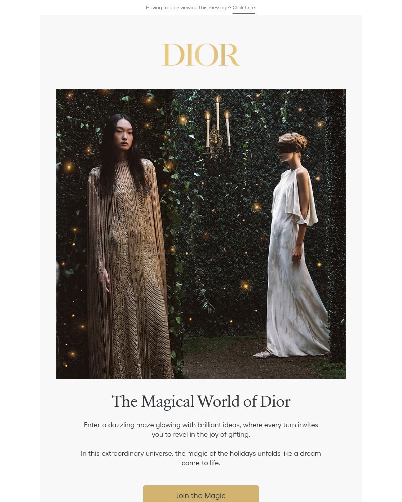 Screenshot of email sent to a Dior Newsletter subscriber