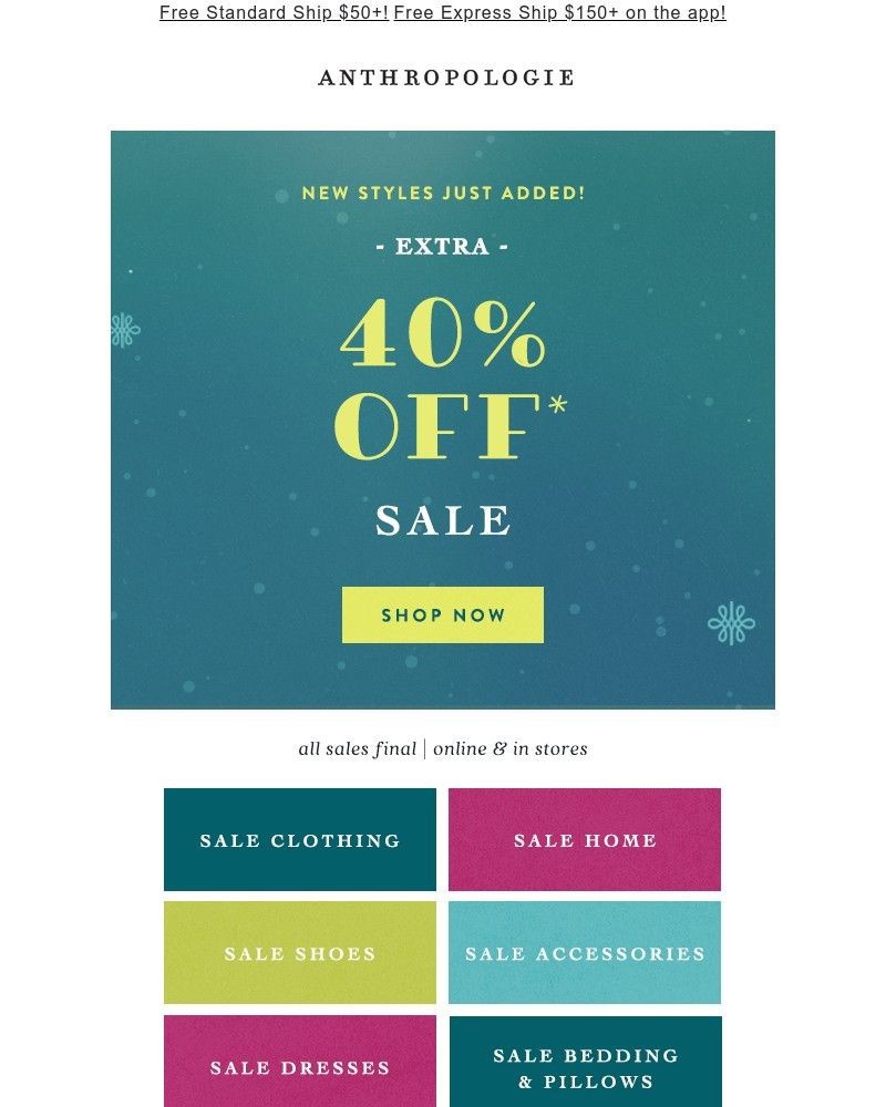 Screenshot of email sent to a Anthropologie Newsletter subscriber