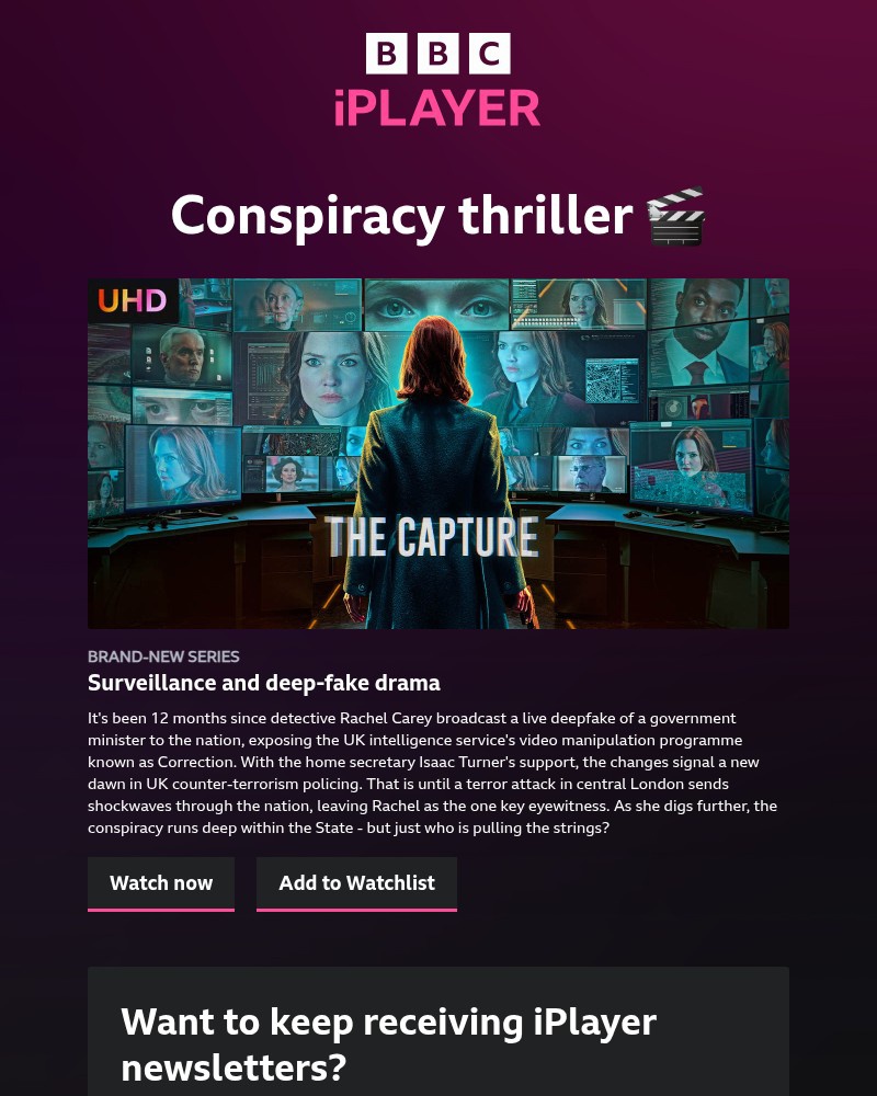 Screenshot of email sent to a BBC iPlayer Registered user