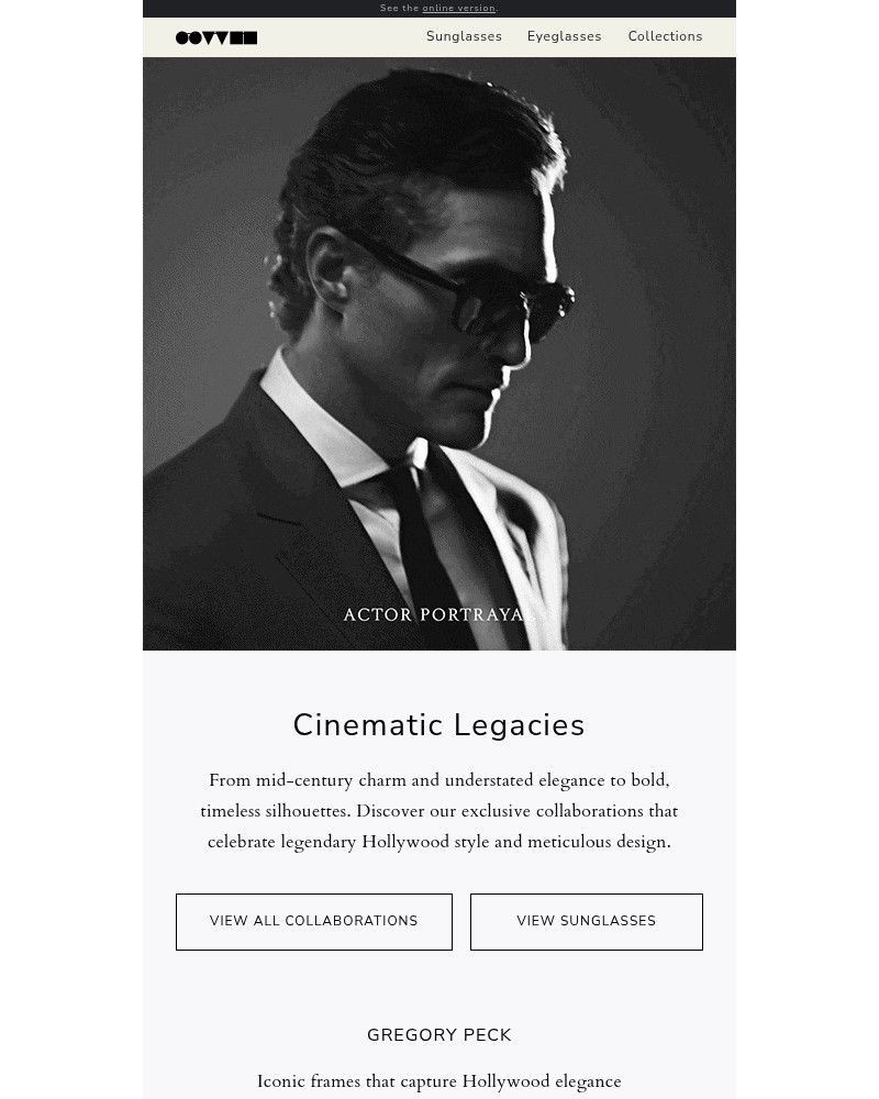 Screenshot of email sent to a Oliver Peoples Newsletter subscriber