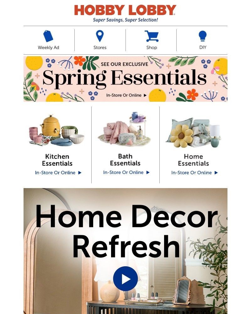 Screenshot of email sent to a Hobby Lobby Newsletter subscriber