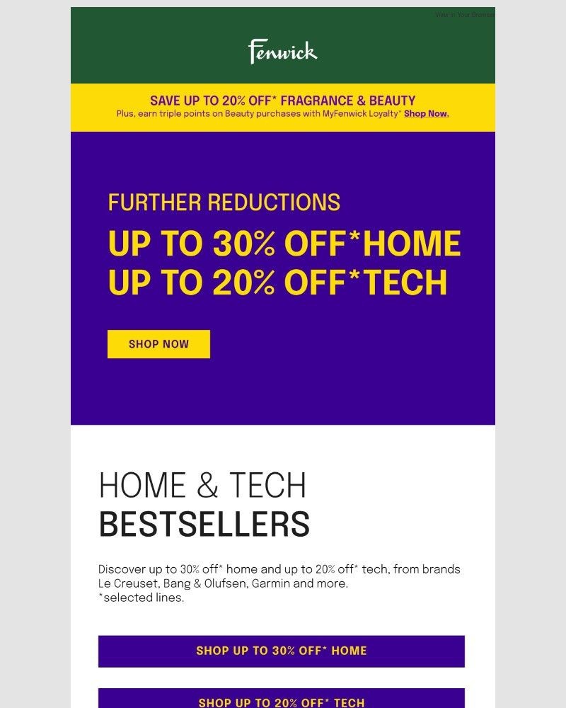 Screenshot of email sent to a Fenwick Newsletter subscriber