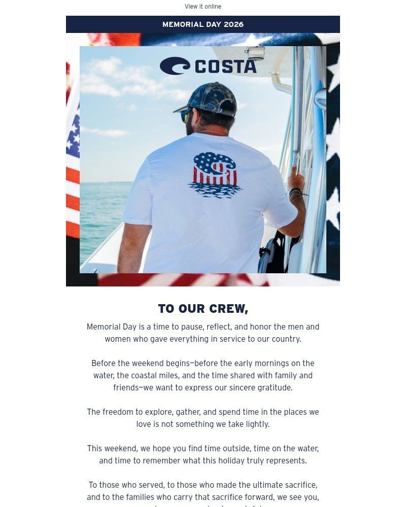 Screenshot of email sent to a Costa del Mar Newsletter subscriber