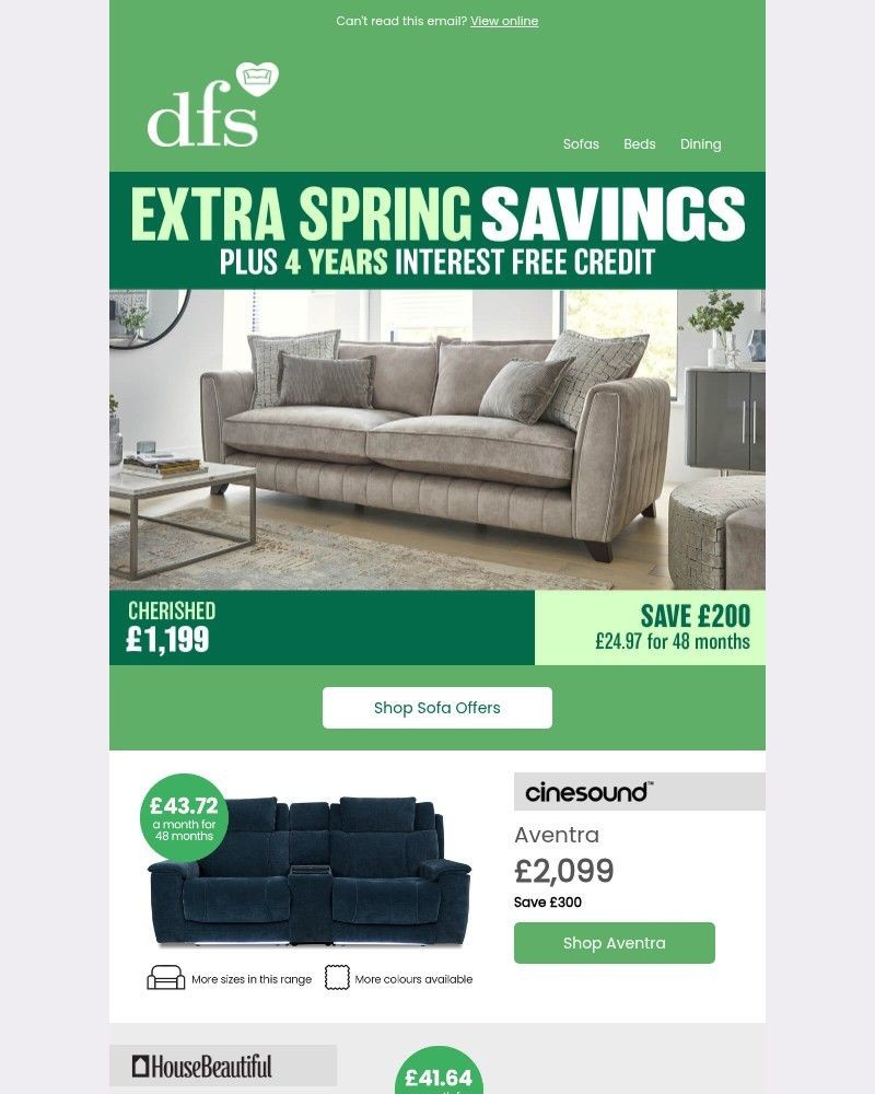 Screenshot of email sent to a DFS Cart abandoner