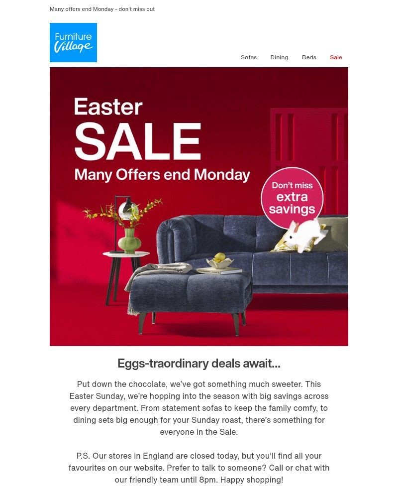 Screenshot of email sent to a Furniture Village Cart abandoner