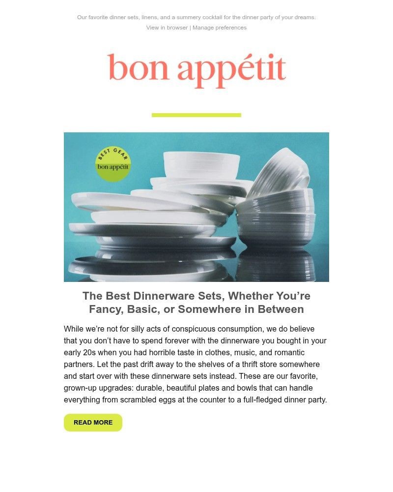 Screenshot of email sent to a Bon Appétit Newsletter subscriber