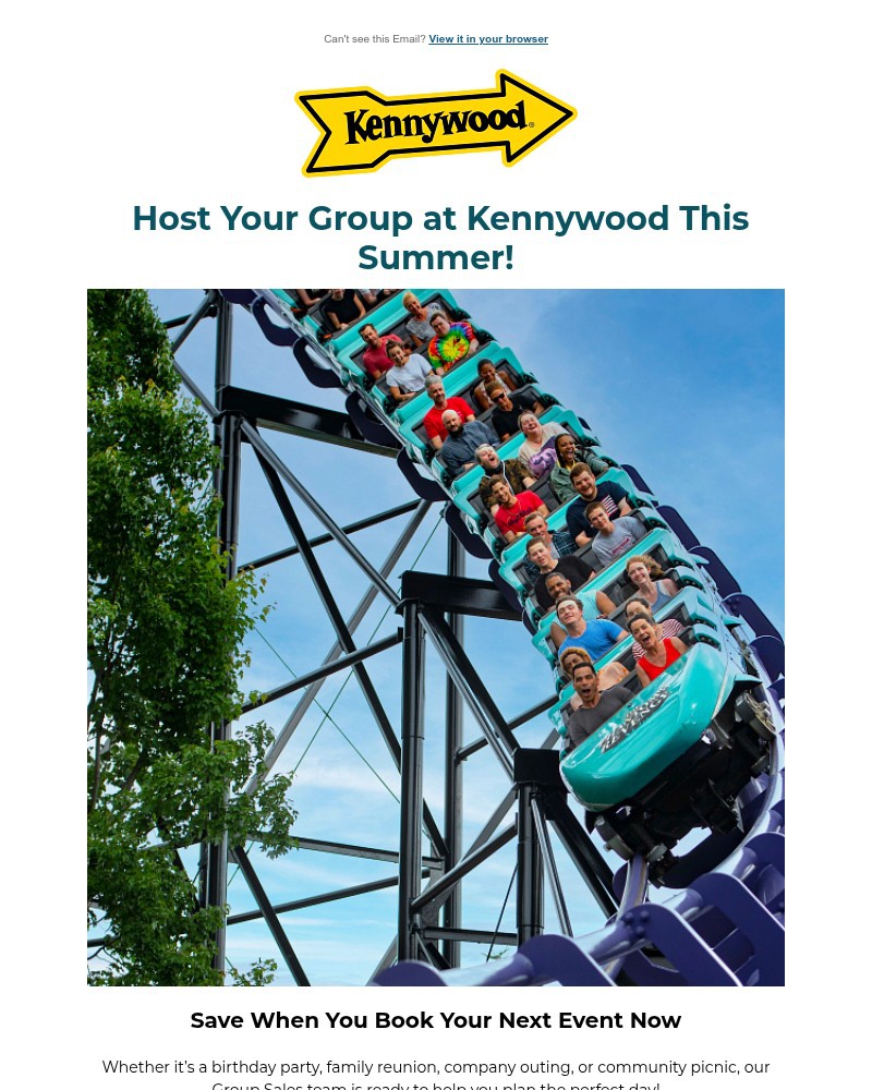Screenshot of email sent to a Kennywood Newsletter subscriber