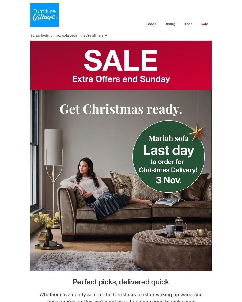 Screenshot of email sent to a Furniture Village Cart abandoner
