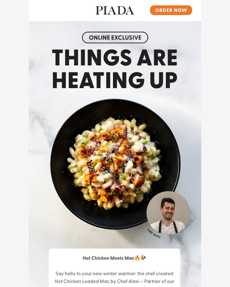 Screenshot of email sent to a Piada Italian Street Food Newsletter subscriber