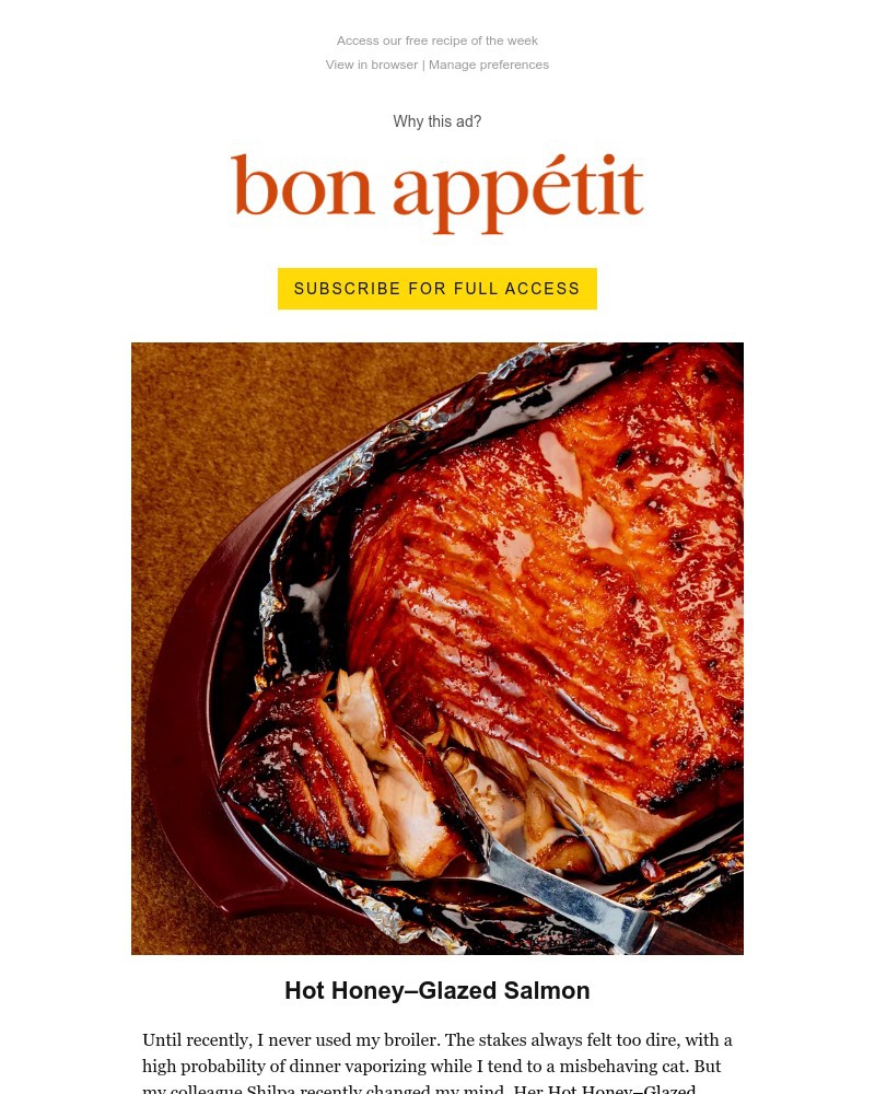 Screenshot of email sent to a Bon Appétit Newsletter subscriber