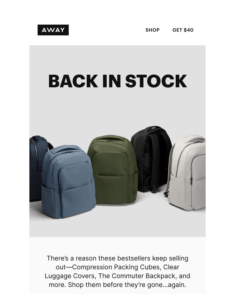 Screenshot of email sent to a Away Newsletter subscriber