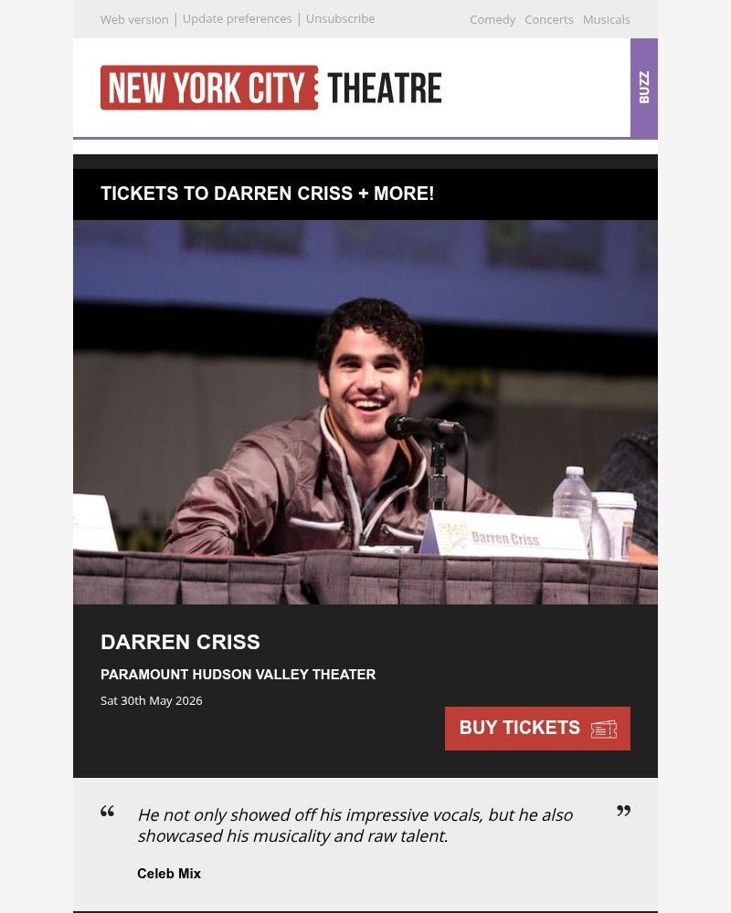 Screenshot of email sent to a New York City Theatre Newsletter subscriber